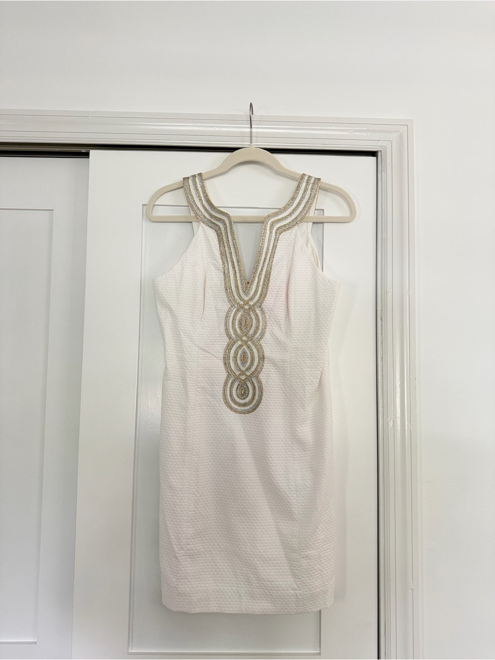Lilly Pulitzer White Dress with Gold Embellished Neckline
